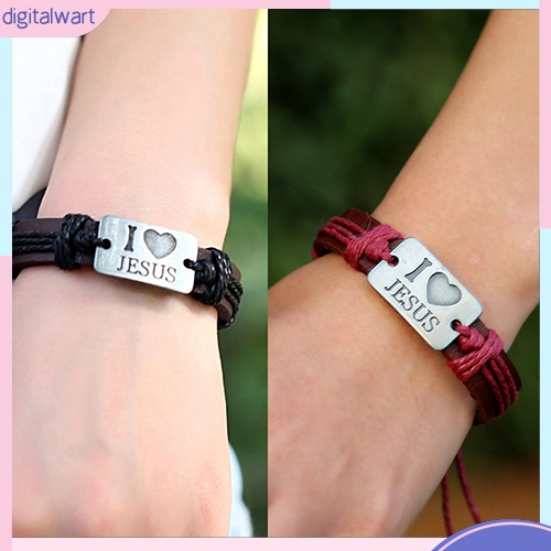 Vòng tay giả da mặt khắc chữ I Love Jesus độc đáo