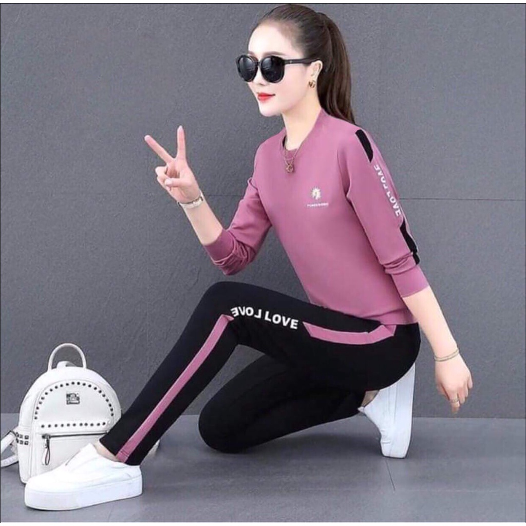 Set CottonTay Dài Dáng Thể Thao - Logo Thêu Phối Sọc - SP Y Hình