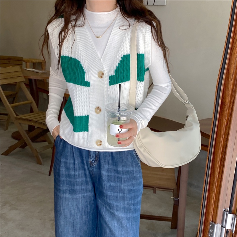 Áo len không tay cổ chữ V họa tiết kẻ sọc màu sắc thời trang | BigBuy360 - bigbuy360.vn