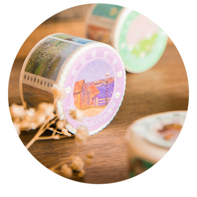 Cuộn Băng Dính Washi Tape In Hình Phong Cách Retro Dùng Trang Trí Nhật Ký