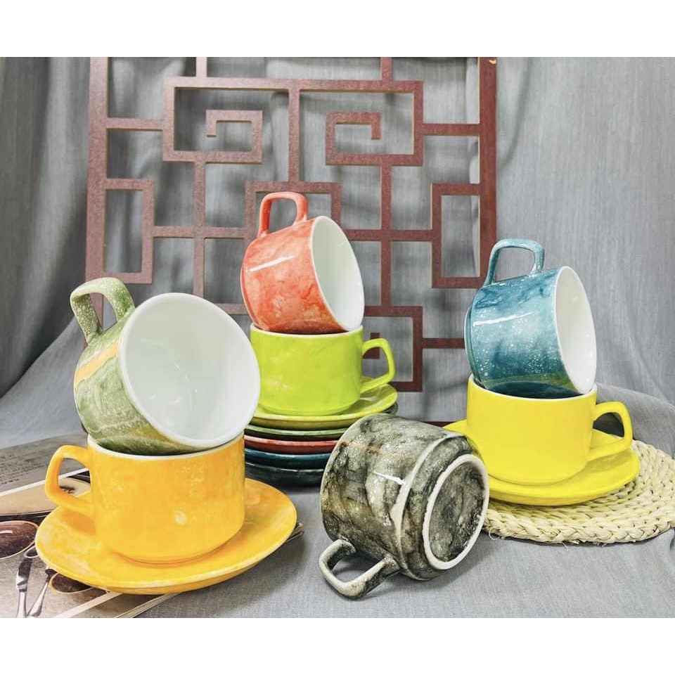 Ly Cà Phê Capuchino 250ml gốm sứ Bát Tràng - Cốc cafe Vân ĐA Mỹ- Gốm Sứ Bát Tràng Loại 1