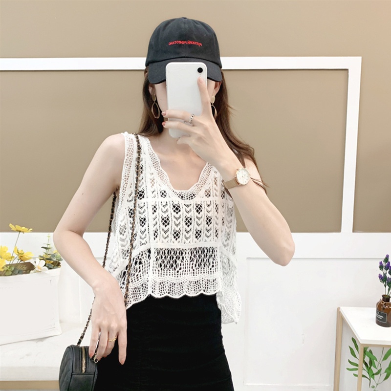 Áo Lửng Không Tay Phối Ren Phong Cách Quyến Rũ Thanh Lịch Dành Cho Nữ