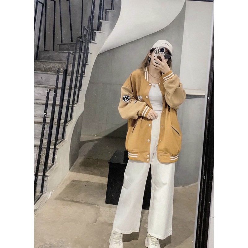 ÁO KHOÁC BOMBER BÓNG CHÀY SỌC THÊU LOGO STICKER KÈM ẢNH THẬT | BigBuy360 - bigbuy360.vn