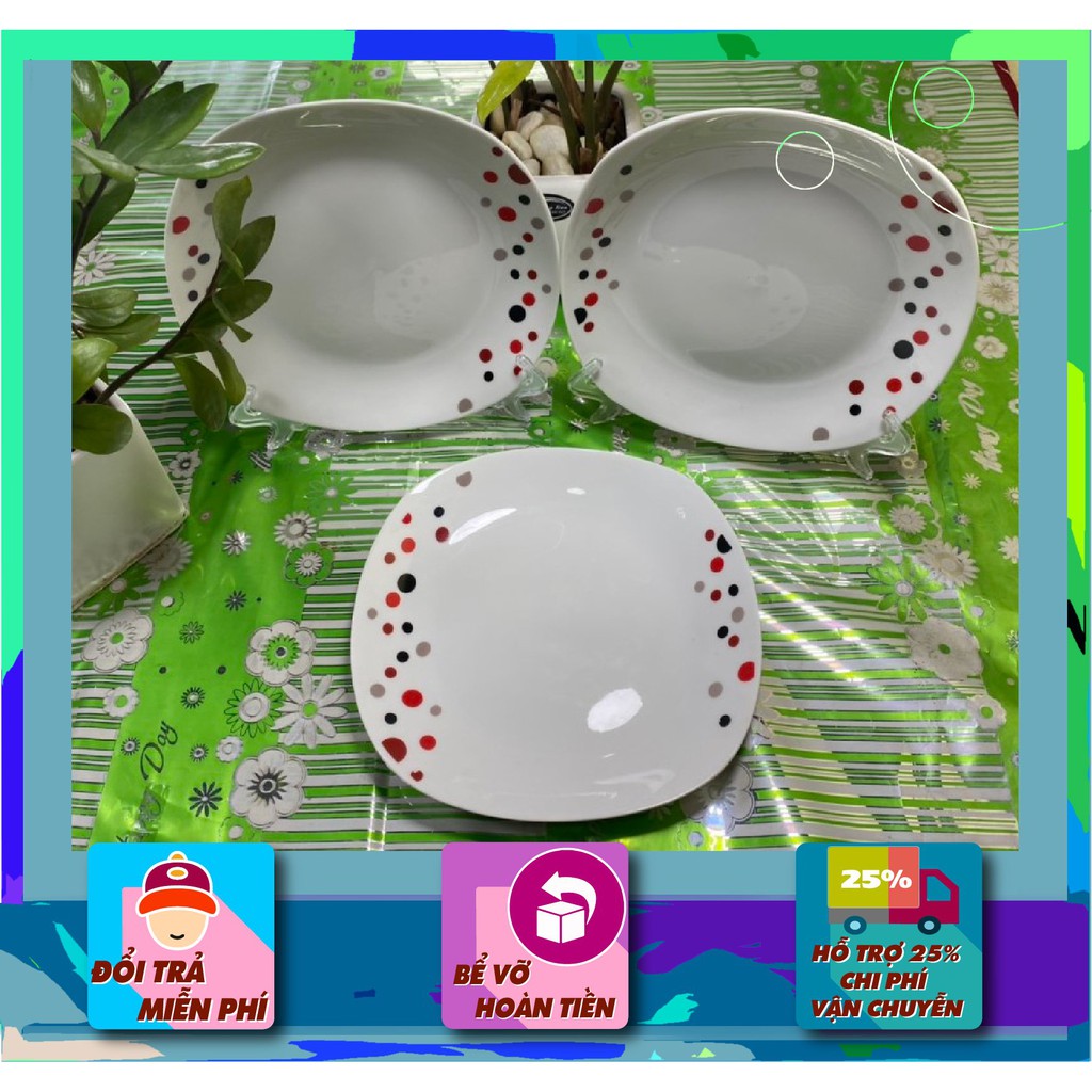 Đĩa sứ vuông cao cấp Bát Bảo họa tiết chấm bi đường kính 20cm Bền – Đẹp – Rẻ. since_1977