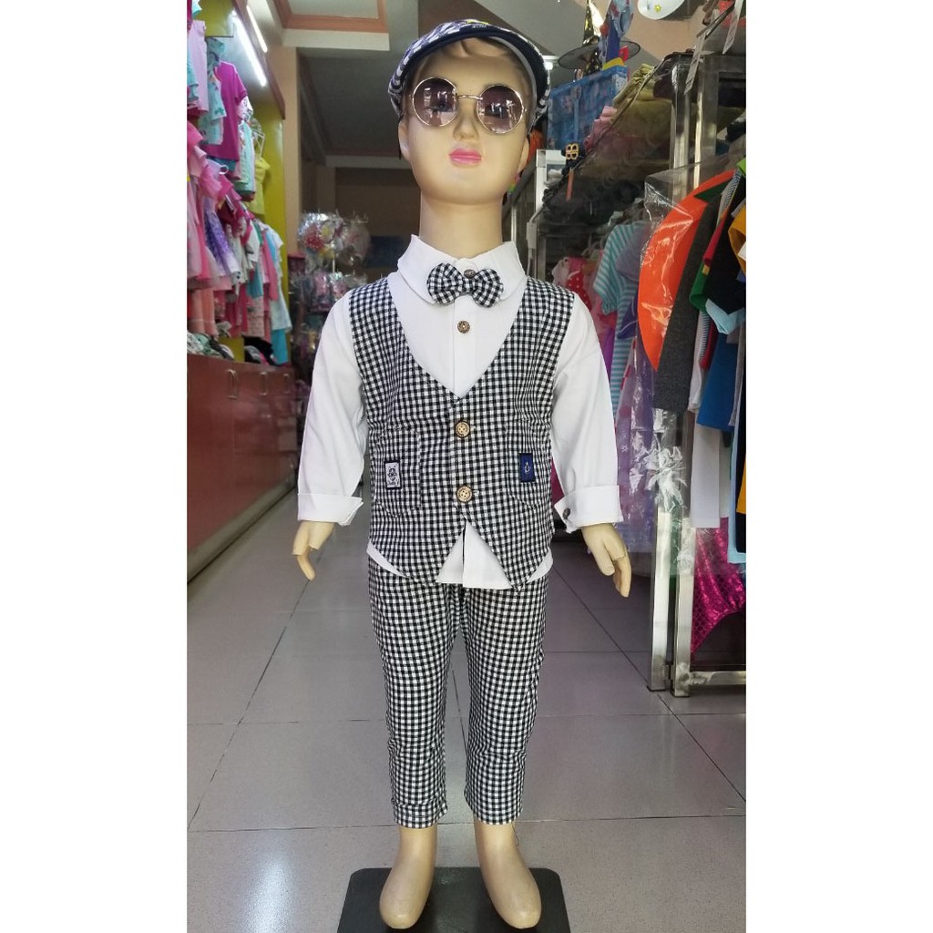Bộ vest gile ca rô công tử cho bé trai đi chơi