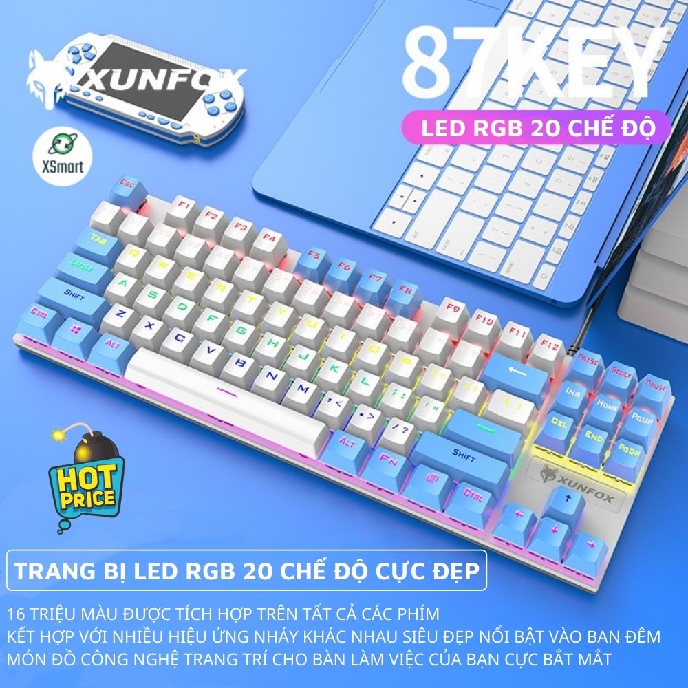 Bàn Phím Cơ Gaming K80 LED RGB 20 Chế Độ Nháy Cực Đẹp, Phím CƠ Gõ Siêu Đã, Thiết Kế Nhỏ Gọn Dùng Cho Máy Tính, Laptop