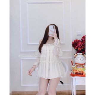 Áo trễ vai tầng nhún ( ảnh thật+ video)