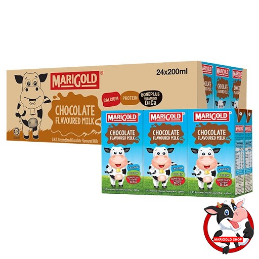 Sữa Tiệt Trùng Marigold vị socola, thùng 24 hộp 200ml, công thức Bone Plus