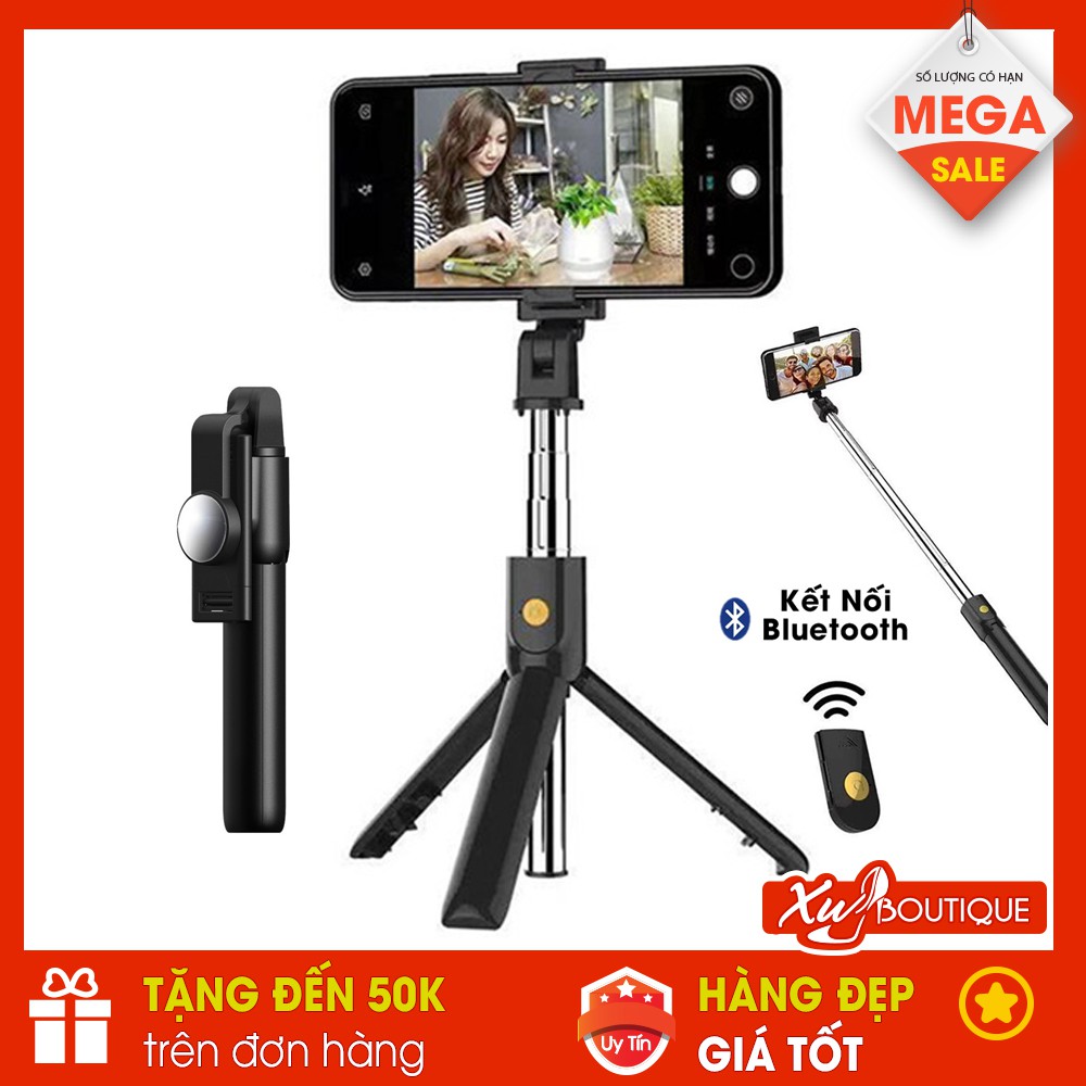 Gậy Chụp Ảnh Tự Sướng K10 Có Gương Selfie Kèm 3 Chân Đứng Tripod Kết Nối Bluetooth Cao Cấp - Remote Điều Khiển Từ Xa | BigBuy360 - bigbuy360.vn