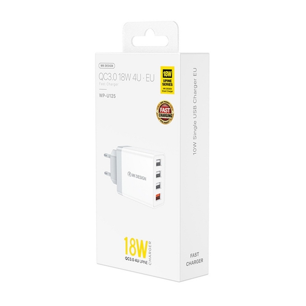 CHÍNH HÃNG  Củ sạc 4 cổng USB QC3.0 4 18W WK WP-U125 Dòng Youpin , sạc Nhanh, Phích Cắm 4 cổng