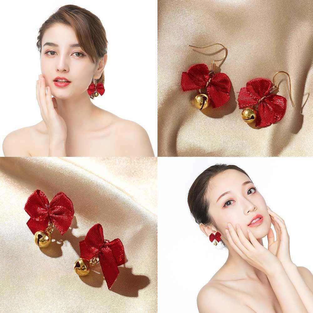 Hoa Tai Hình Hoa Hồng Đính Nơ Đỏ