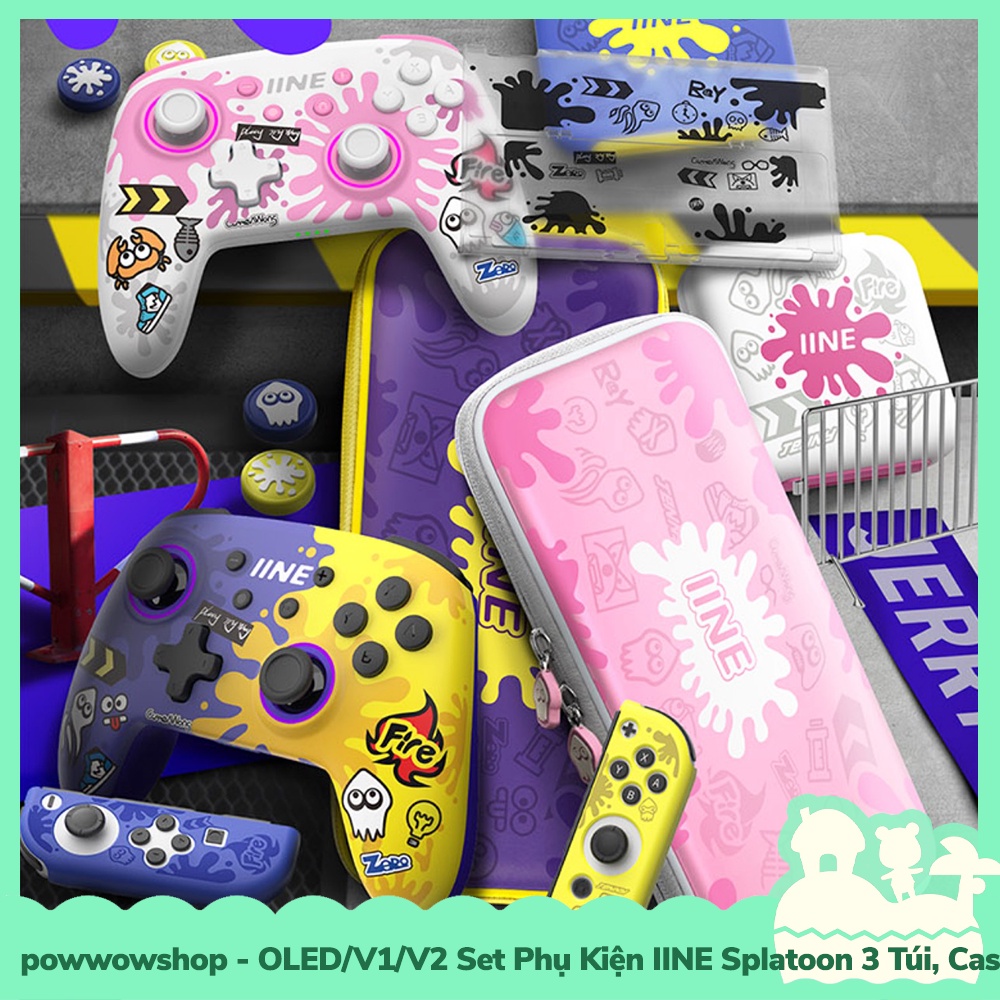 [Sẵn VN - Hỏa Tốc] Oled/V1/V2 Set Phụ Kiện IINE Túi, Hộp Băng, Case Ốp, Bọc Nút Cho Máy Game Nintendo Switch Splatoon 3