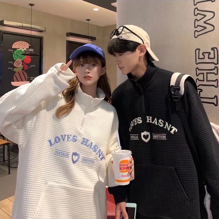 Áo Sweater có cổ Dáng Rộng Có Khóa Kéo áo sweater nữ In Chữ Thời Trang áo sweater polo Nam Nữ