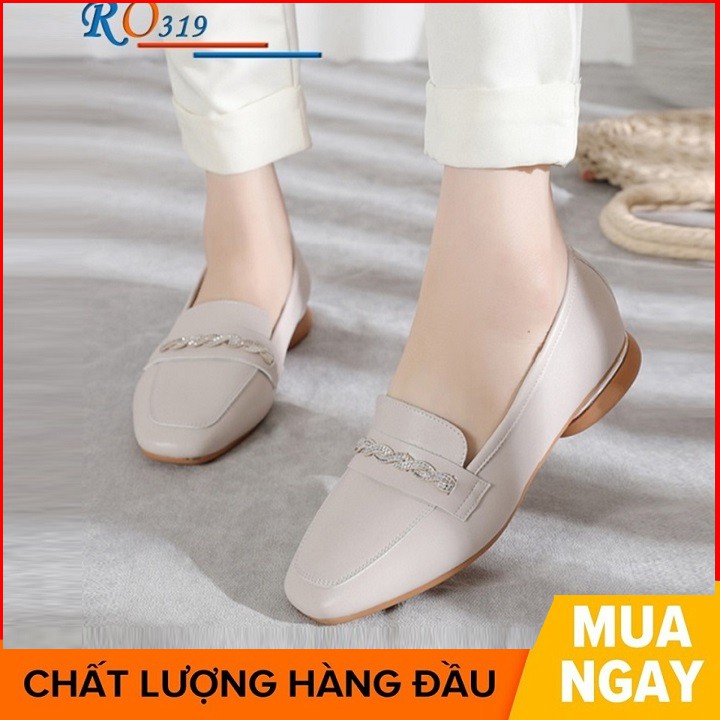 Giày mọi nữ cao cấp đế cao 2 phân hàng hiệu rosata hai màu đen kem ro319