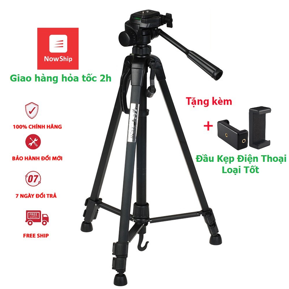 Chân Máy Ảnh Tripod Weifeng WT 3520 Hợp Kim Cao Cấp Tặng Đầu Kẹp Điện Thoại Xịn