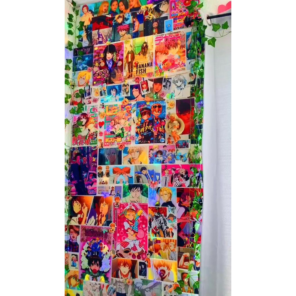 12 tấm Wall Collage giấy dày bóng keo sẵng gỡ dán tường trang trí phòng ngủ - theme ANIME