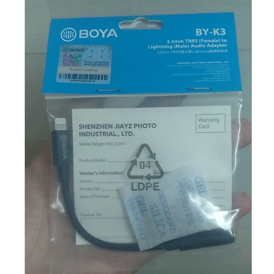 BOYA BY-K3 cap zin chuyển đổi cổng Lightning(Apple) sang cổng chân tròn 3.5mm(TRRS) | Hàng chính hãng