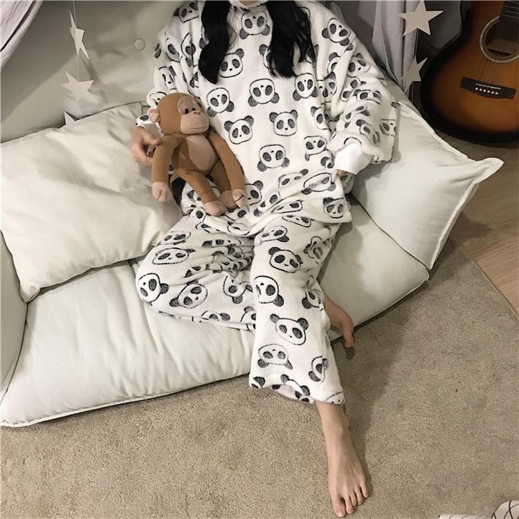 ins  Women Dress Koreanfashion Homewear  Coral  Velvet  Long Sleeve Panda Style  Sleepwear Pajamas Goodquality | BigBuy360 - bigbuy360.vn