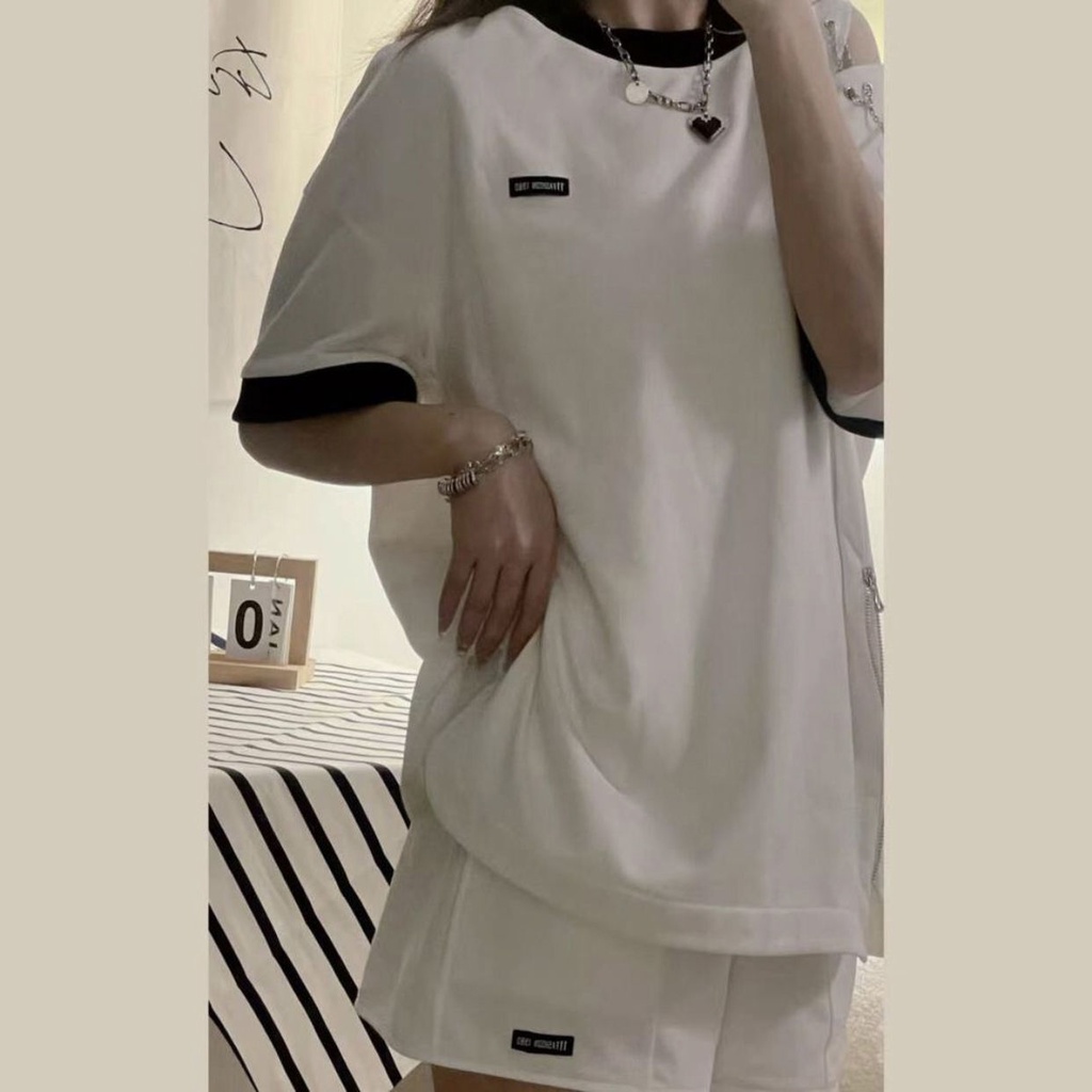 Áo Thun Ngắn Tay Trễ Vai Phối Khóa Kéo Phong Cách hiphop Cho Nữ