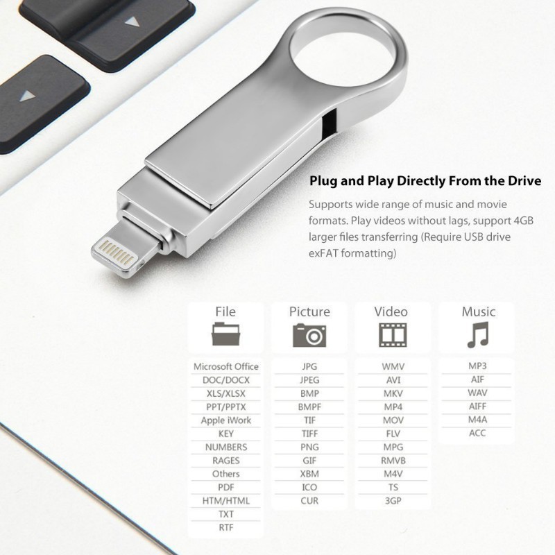 USB Flash Drive bằng kim loại chống thấm nước cho iPhone iPad iPod