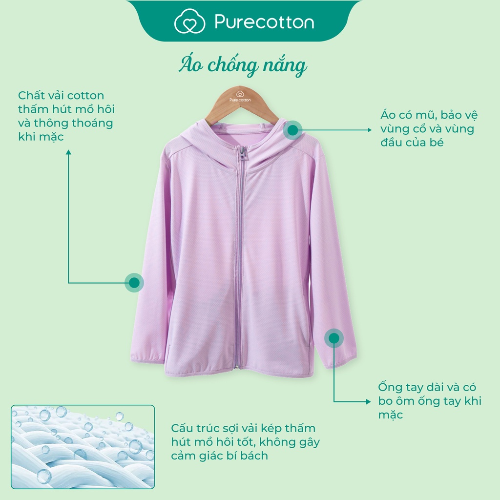 Áo chống nắng cho bé gái Purecotton chất liệu cotton cao cấp PC040