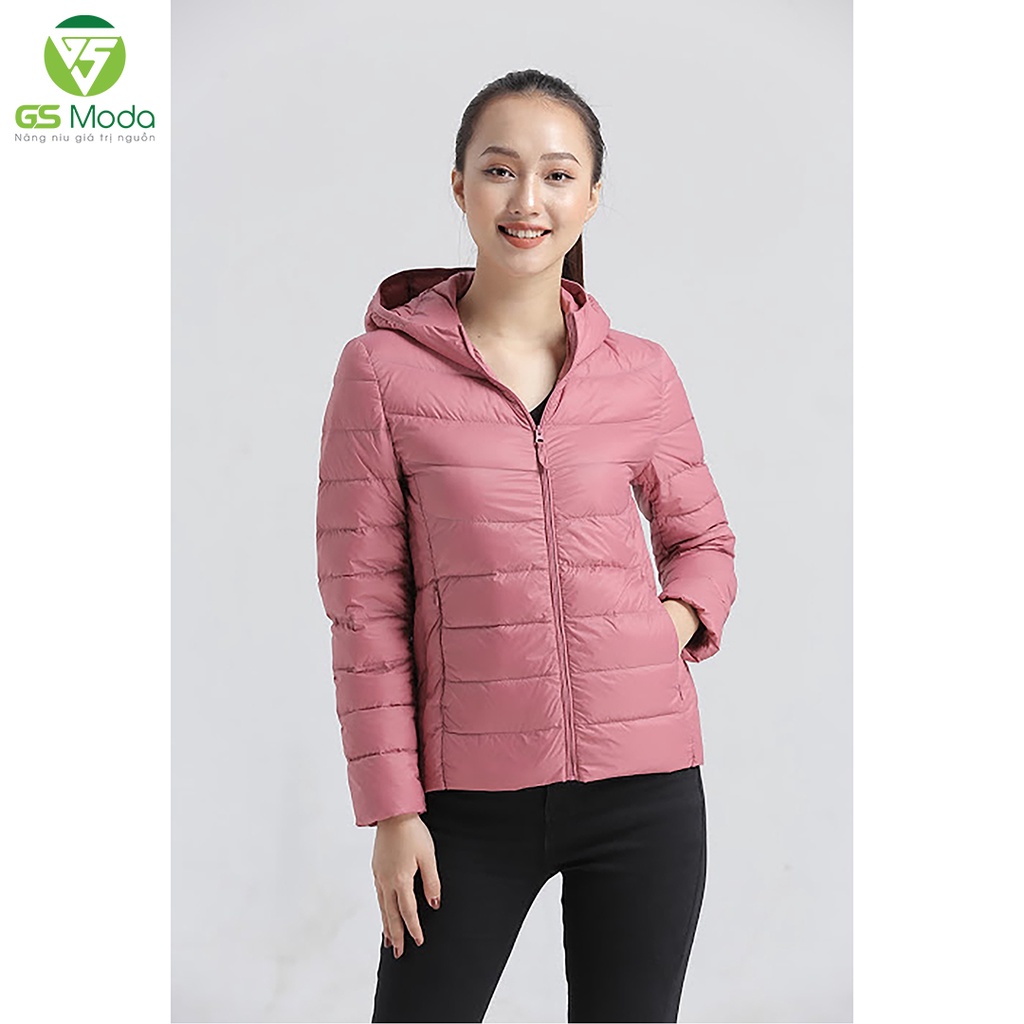 Áo khoác nữ lông vũ có mũ GS Moda, 3 lớp siêu nhẹ, basic dễ mặc, gọn nhẹ ấm áp 2122003L
