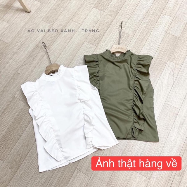 kèm ảnh thật - Áo vai bèo trắng rêu