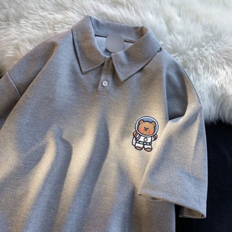 Áo thun polo tổ ong Phi Hành Gia phong cách unisex dành cho nữ cá tính Trend đi chơi, dạo phố Hàn Quốc