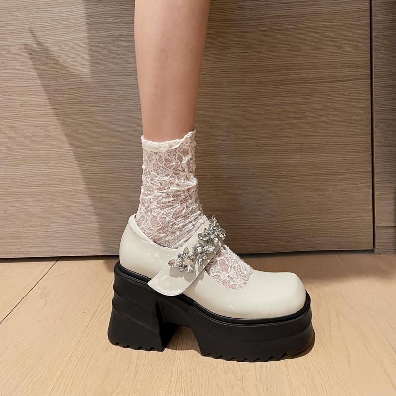 Giày Cao Gót Quai Dán Đính Đá Đế Dày Chống Thấm Nước Thời Trang Mới Dành Cho Nữ 2022