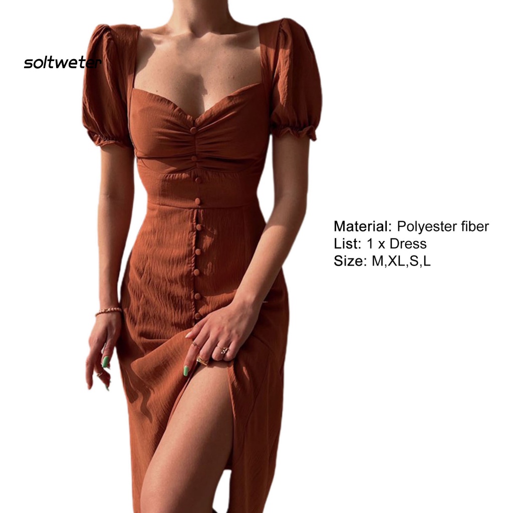 Đầm Midi Dáng Xòe Một Hàng Nút Thời Trang Đường Phố Gợi Cảm