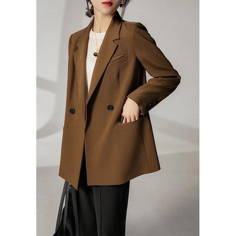 Áo khoác blazer, áo khoác vest màu nâu có túi phối nút | BigBuy360 - bigbuy360.vn