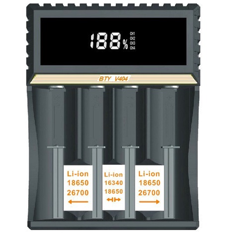Bộ sạc pin 18650 thông minh BTY-V404, Sạc pin lithium ion 3,7V - 4,2V 26700 26650 đa chức năng