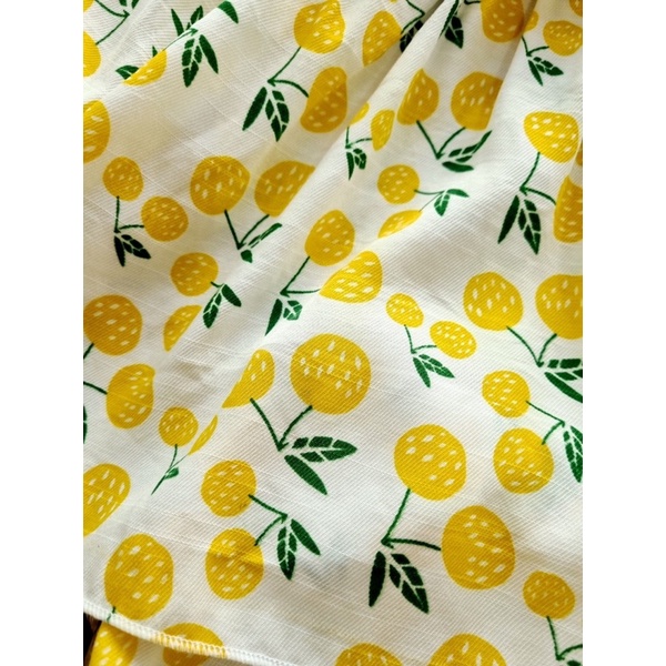 Set Quả Dâu, Bộ Quần Áo Họa Tiết Dâu Vàng Xinh Xắn Chất Liệu Đũi Lạnh Mát Mẻ Cho Bé Gái Sơ Sinh