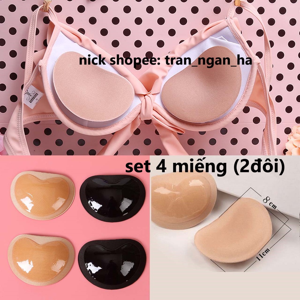 Set 4 miếng  độn ngực silicon dán áo bơi siêu dính, miếng đệm hình tim
