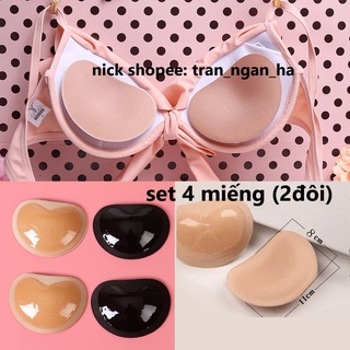 Set 4 miếng (2 đôi) độn ngực silicon dán áo bơi siêu dính, miếng đệm hình tim