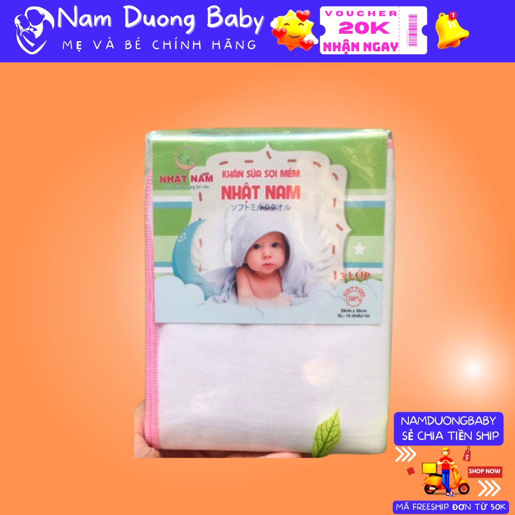 Khăn sữa cho bé sợi mềm thương hiệu Nhật Nam với 3 lớp kích thước 28*36cm