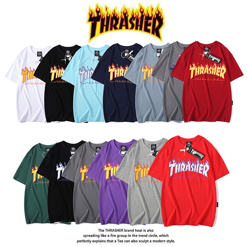Goods In Stock Áo thun Cotton tay ngắn In hình Thrasher cổ điển thời trang thường ngày cho nam và nữ