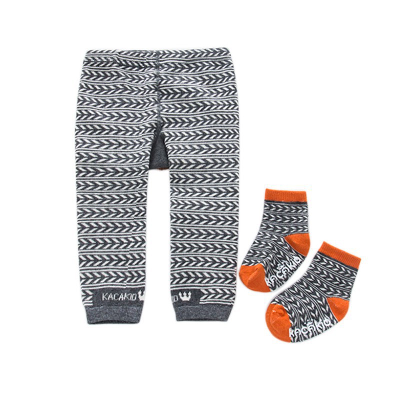 Bộ quần legging cotton in họa tiết hoạt hình + vớ cho bé trai/gái