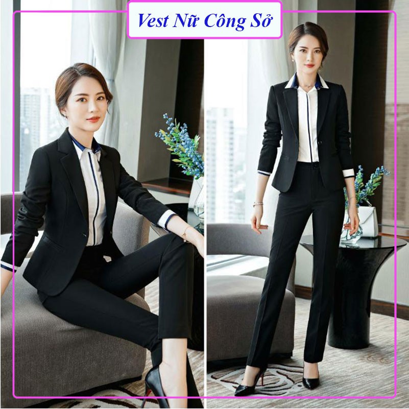 Vest Nữ Công Sở ❤️𝑭𝑹𝑬𝑬𝑺𝑯𝑰𝑷❤️ Set Vest Nữ Công Sở Phong Cách Hàn Quốc Gồm Áo Và Quần Dài | BigBuy360 - bigbuy360.vn