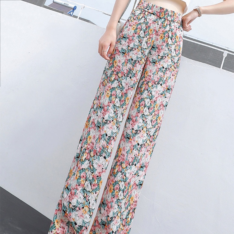Quần Ống Rộng Lưng Cao Co Giãn In Họa Tiết Hoa Phong Cách Boho Dành Cho Nữ
