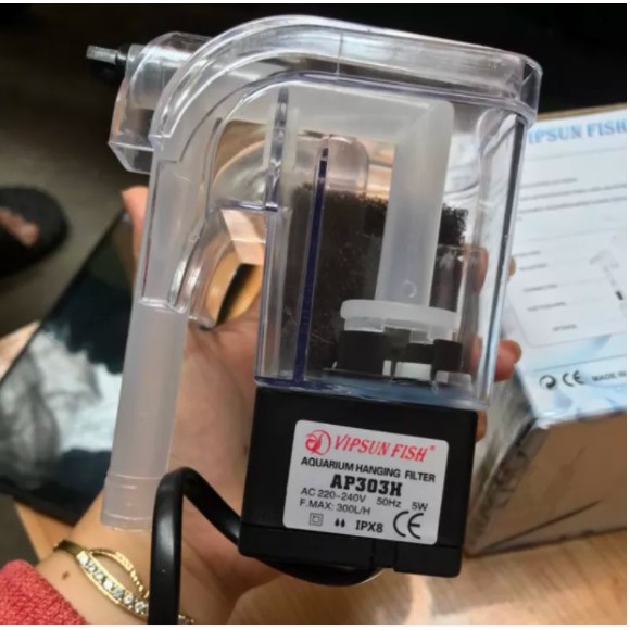 Lọc thác bể cá mini, lọc treo hồ cá bao gồm lọc váng VIPSUN/SOBO 303H 5W, 606H 8W (hàng chuẩn)