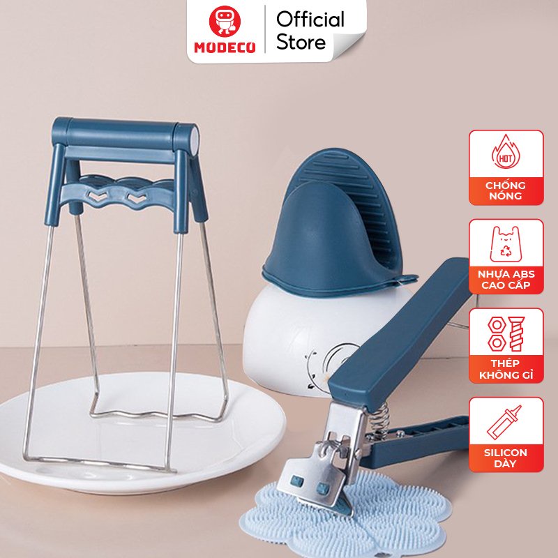 Bộ Dụng Cụ Gắp Bát Đĩa Chống Nóng - Găng Tay Silicon - Miếng Rửa Chén Bát Silicon - 6 Chi Tiết Cực Đa Năng - Modeco