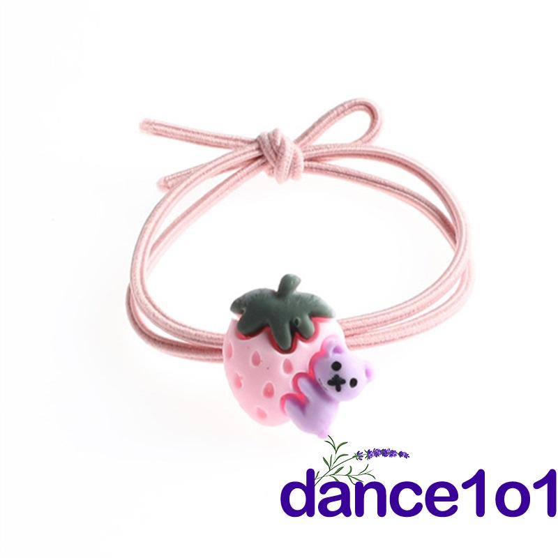Dây buộc tóc cao su co giãn hình dâu tây và gấu hoạt hình đáng yêu