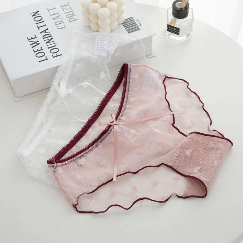 Quần Lót Ren Sexy Viền Màu Phối Họa Tiết Trái Tim Gợi Cảm Quyến Rũ H006