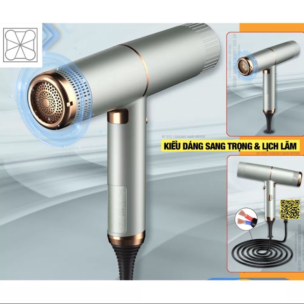Máy Sấy Tóc Công Suất Lớn , máy sấy tóc 2 chiều nóng lạnh SOKANY SK 2220 ( tặng kèm đầu thổi) 1600W CHẤT LƯỢNG CAO