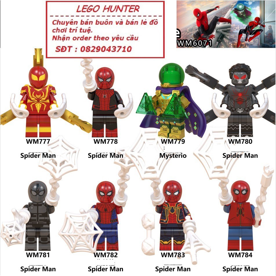 Lego Marvel MCU Minifigures Nhân vật Spiderman Far from home : Mysterio Iron Spider Wolf Spider WM 6071