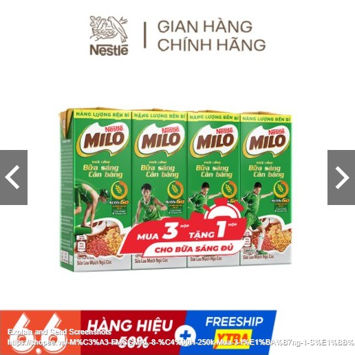 [DEAL SỐC] [SALE HOT] [MUA 3 TẶNG 1] [NOWSHIP GRAB] SỮA LÚA MẠCH NGŨ CỐC MILO BỮA SÁNG THÙNG 48 HỘP ỐNG HÚT X 180ML