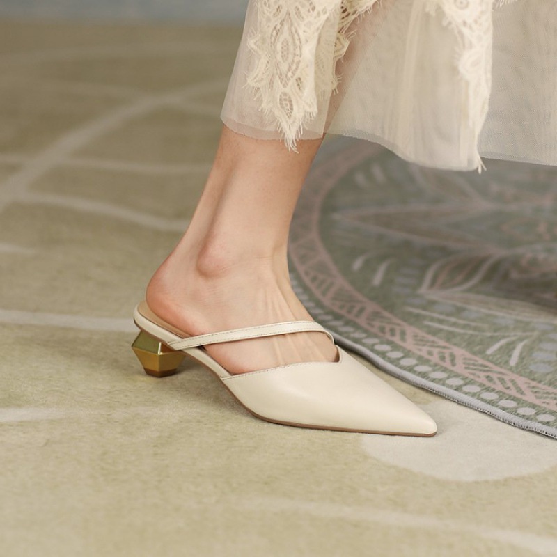 Giày sục nữ cao gót đế kim cương 5cm, dép sục nữ quai mảnh mũi nhọn phong cách Vintage, Lisa M76