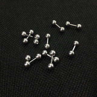 10 khuyên xỏ tai/khuyên thẳng 2 đầu bi màu bạc bi 4mm