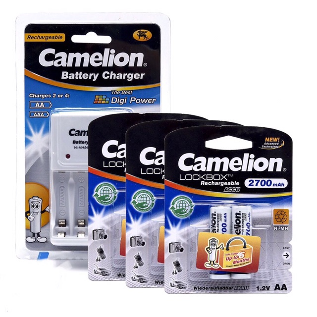 Combo Máy Sạc Camelion BC-1010B Kèm 6 Pin Sạc AA Camelion 2700 mAh Chính Hãng